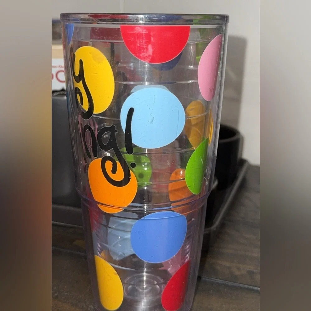 TERVIS happy everything Coton Colors plastic 24oz tumbler cup w/polka dots